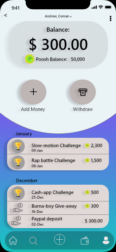 Poosh E-Wallet Interface